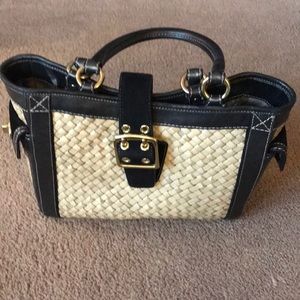 Euc coach straw and black leather bag